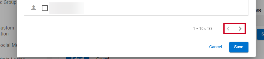 Previous and Next Page arrows that load users that do not fit on the current page.