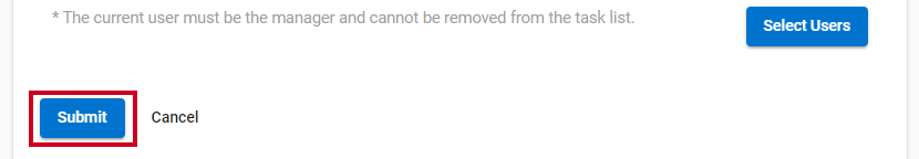 A blue, rectangular Submit button that can be clicked to create the Task List template.