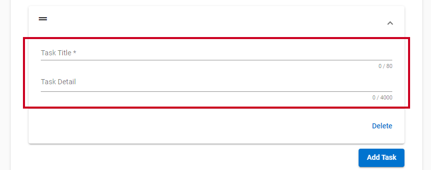Filled-in tasks fields that name and describe the example task.