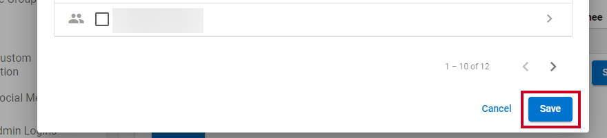 A blue, rectangular Save button that applies any group changes to the Task List template.
