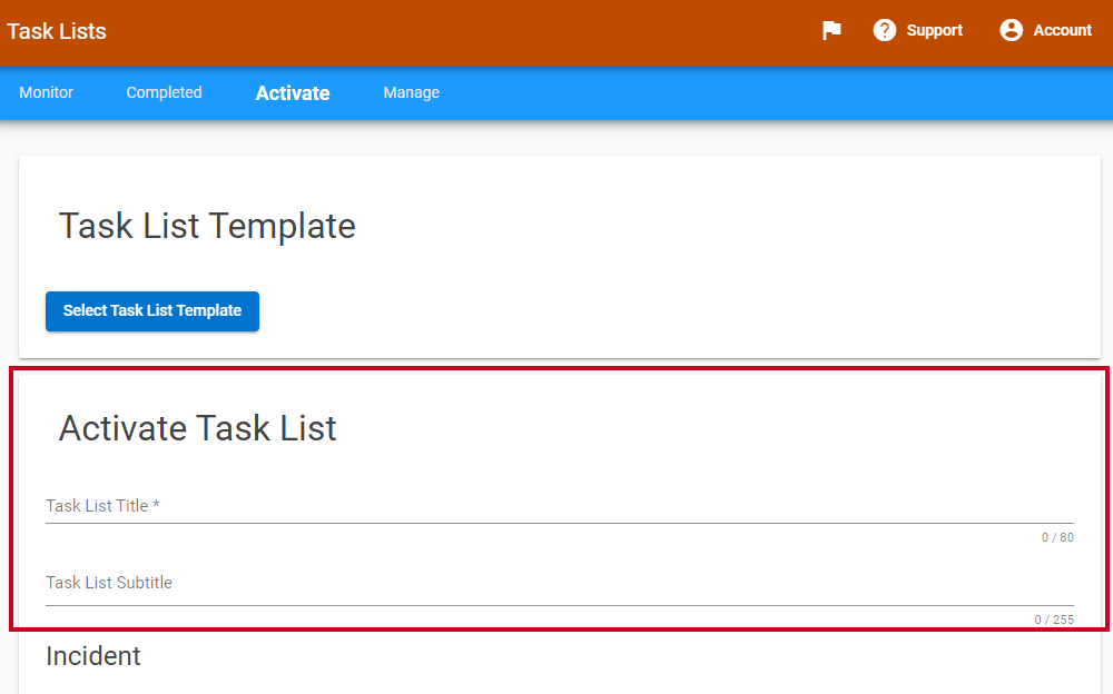 Informational fields that are used to define the title and subtitle of the Task List.