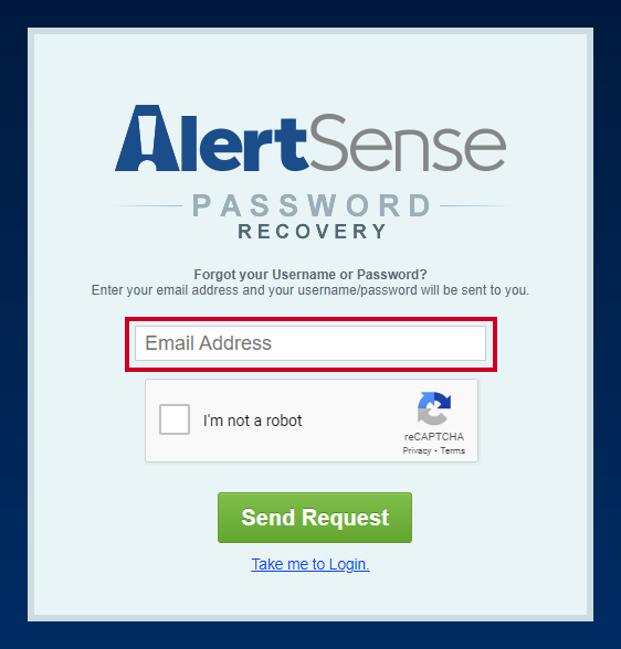 An email address field on the Password Recovery screen.
