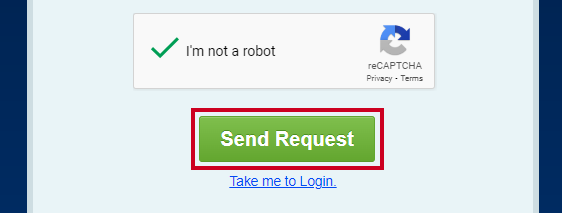 A green, rectangular Send Request button on near the bottom of Password Recovery screen.