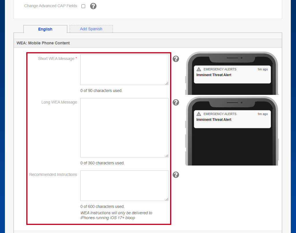 WEA: Mobile Phone Content message fields.