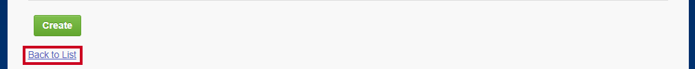 A Back to List link below the Create button at the bottom of the Create an IPAWS Configuration page.