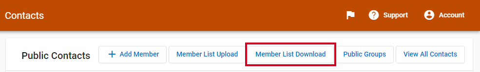 A white, rectangular Member List Download button to the right of the page name.