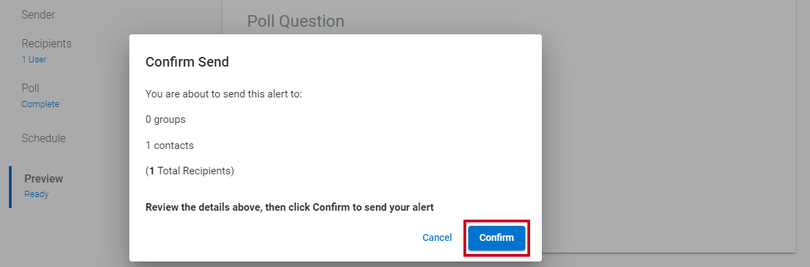 Confirm button on pop-up.