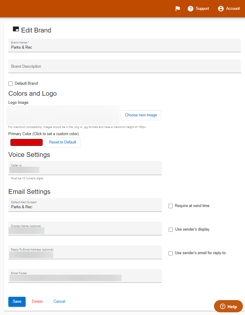The Edit brand form.
