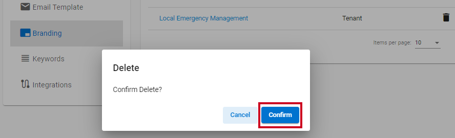 A Confirm button that can be clicked to finalize the removal of the brand.