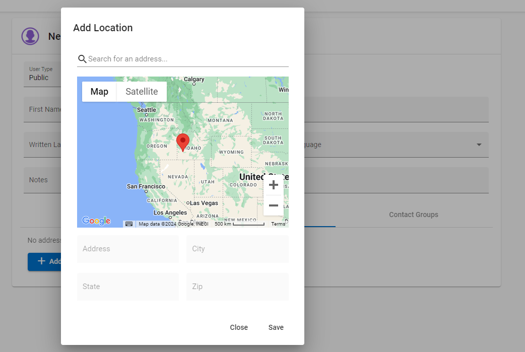 Add Location screen.