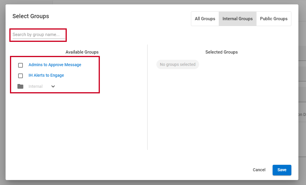 Select checkboxes next to Groups.
