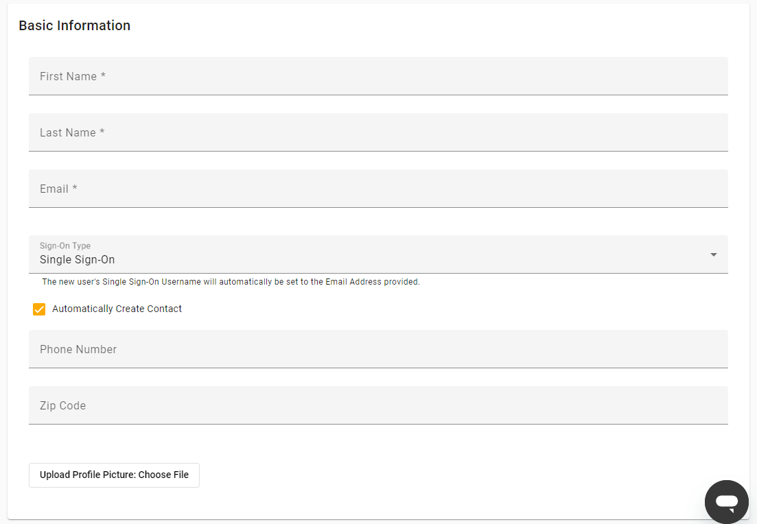 Basic information fields.