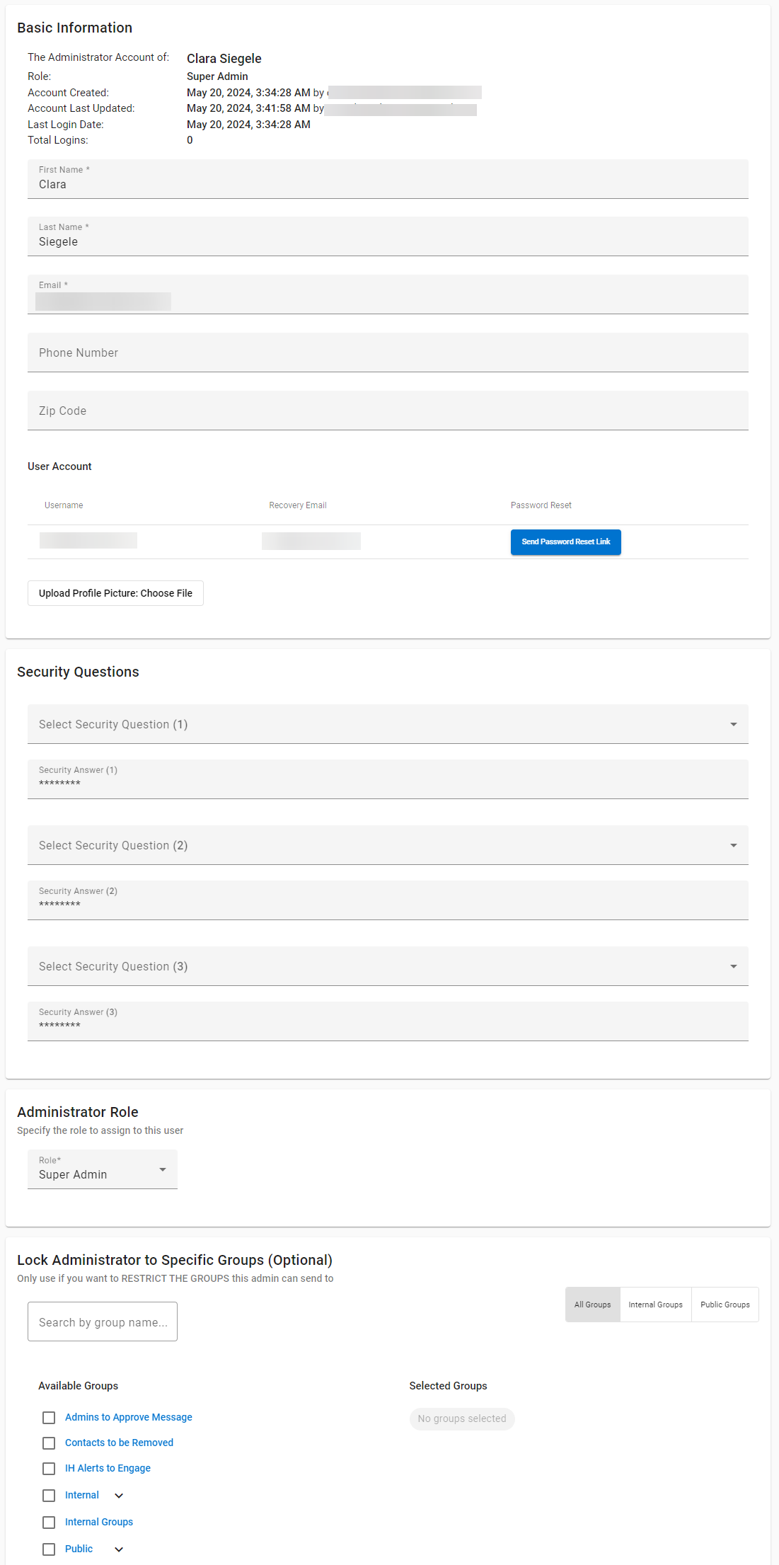 Edit user fields.
