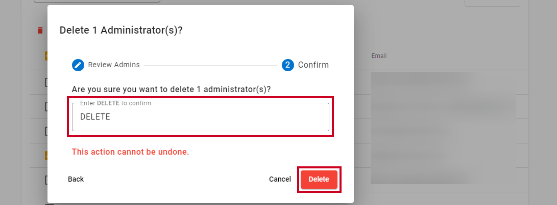Delete confirmation box.