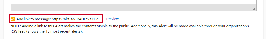 Add Link to Message checkbox.