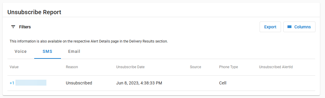 Unsubscribe Report Results.