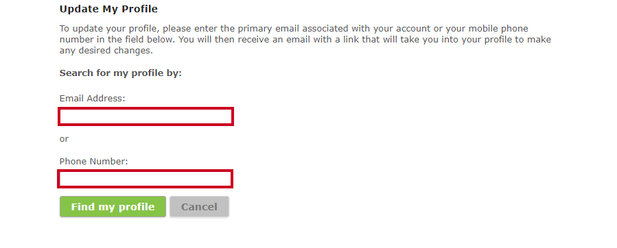 Type in email or number.