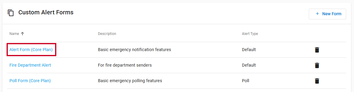 Example custom alert in the alerts list.