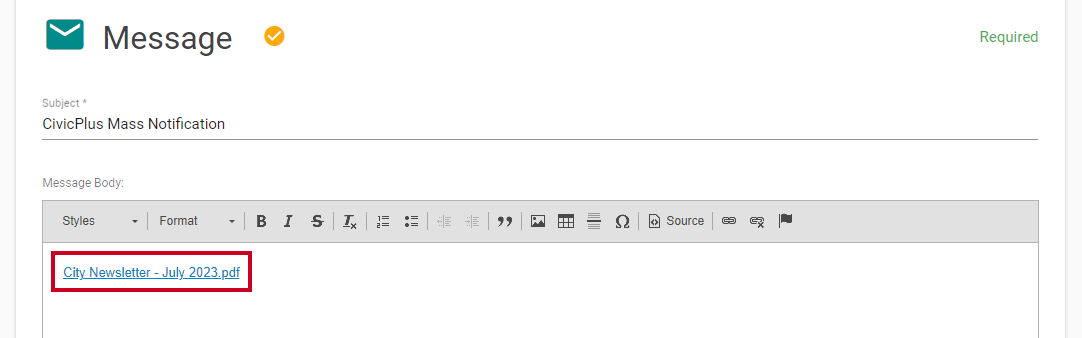 Attachment link in Message body.