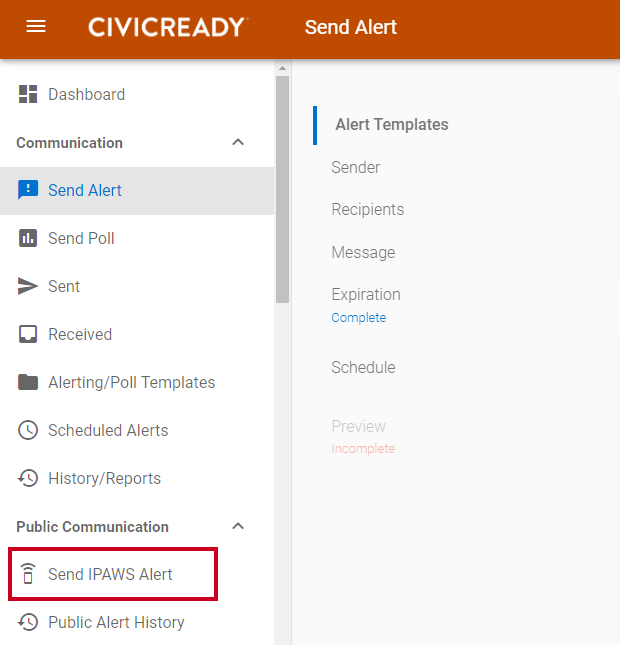 Send IPAWS Alert.
