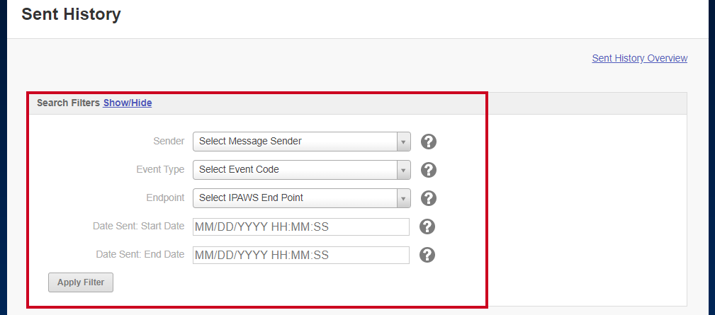 Sent history filters.