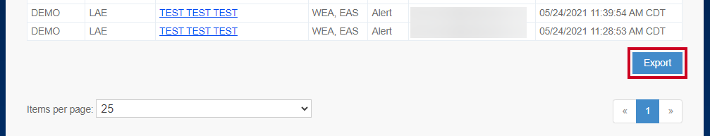 Sent history export button.