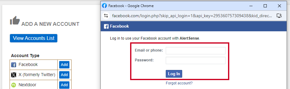 Facebook login.