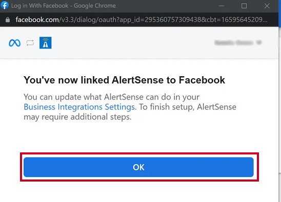 Facebook account confirmation.