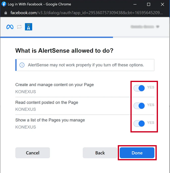 Facebook permissions.