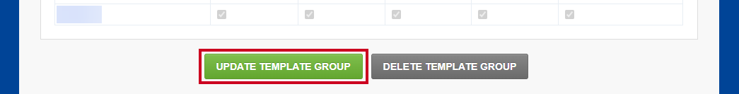 The green, rectangular Update Template Group button at the bottom of the page.