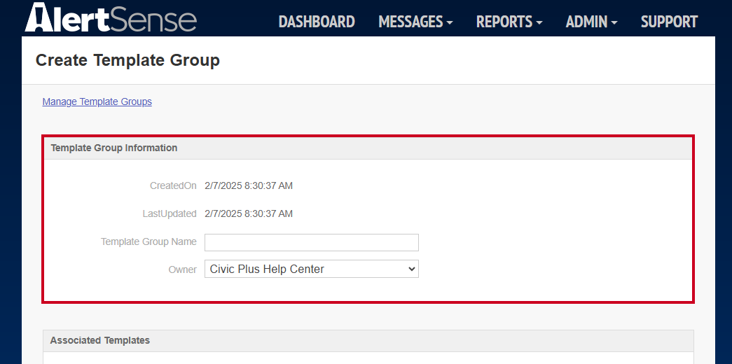 The Template Group information fields.