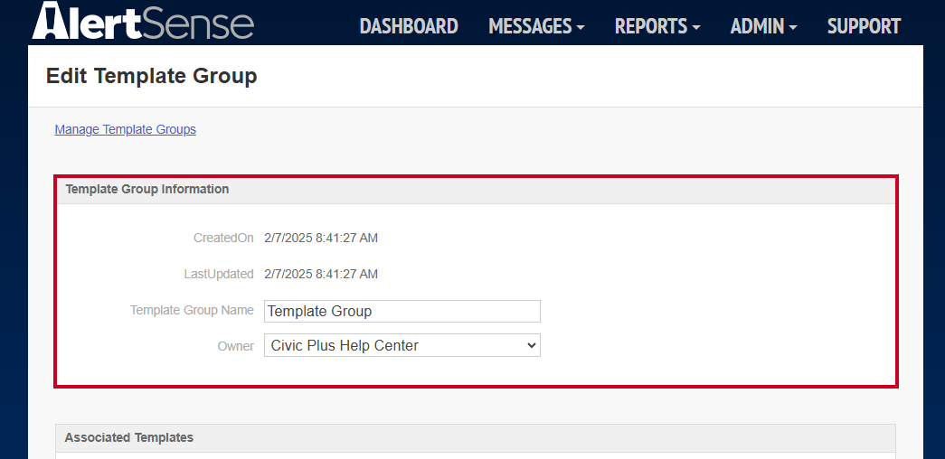 The Template Group information fields.