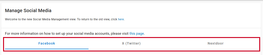 Social media platform tabs.