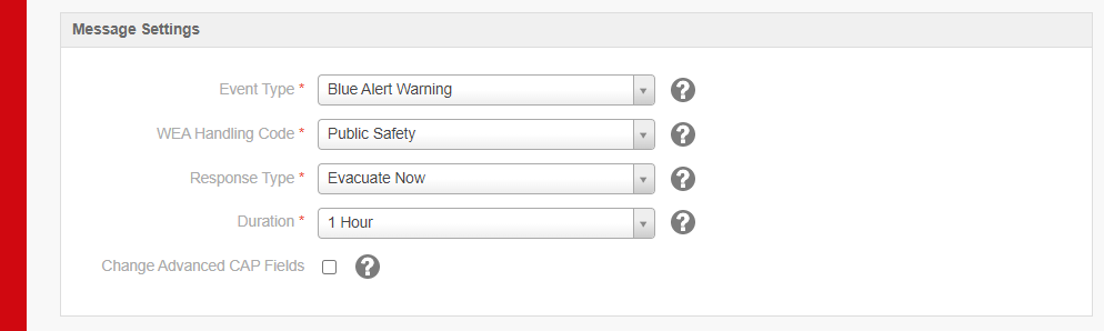 Message Settings fields.