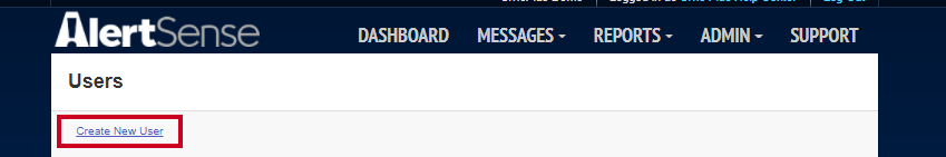 An underlined Create New User link below the Users heading.
