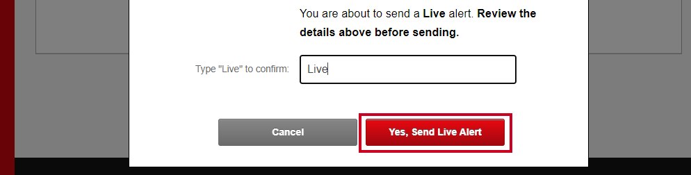 Yes, Send Live Alert button.
