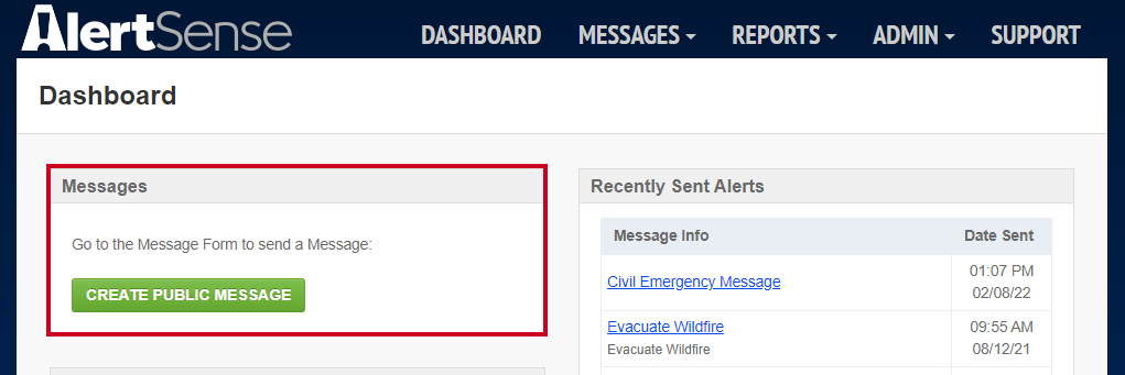 Dashboard messages.