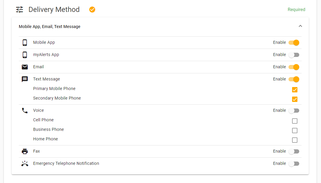 Delivery Method options.