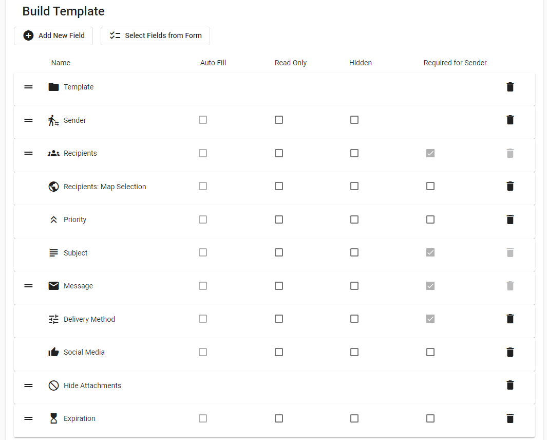 Build template options.