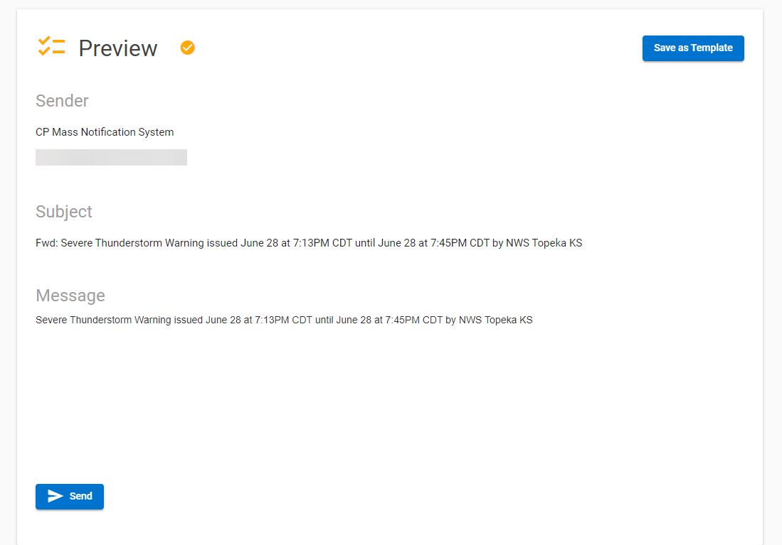 Alert preview and send.