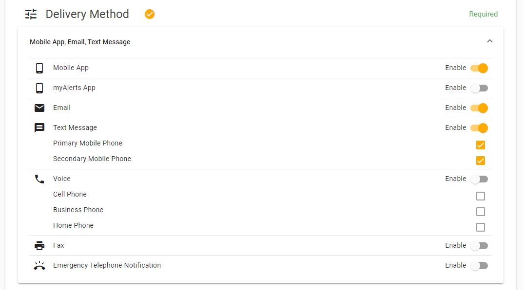 Delivery method options.